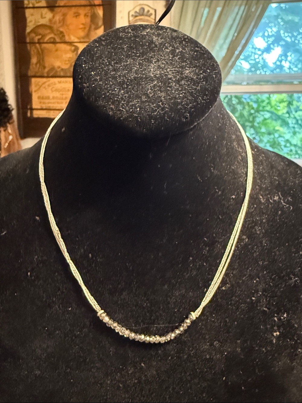 Stella & Dot Crystal Station three strand Silvertone adjustable necklace